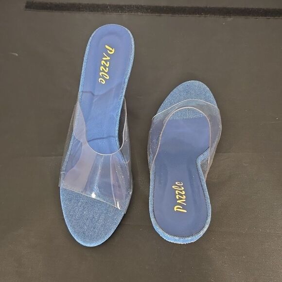 BRAND NEW PAZZLE RHINESTONE HEEL EMBROIDERED CLEAR  OPEN-TOE STRAP SANDAL - Picture 4 of 16